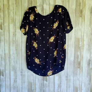 Banana Republic Polka Dot Floral Short Sleeves Pullover Blouse Sz S